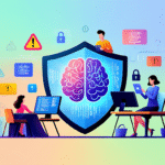 Illustration conceptuelle de la sécurité des LLM avec bouclier protégeant un grand modèle de langage contre cyberattaques